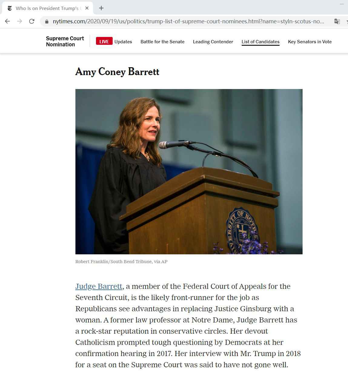 特朗普欲“突击提名”大法官,两党大战一触即发